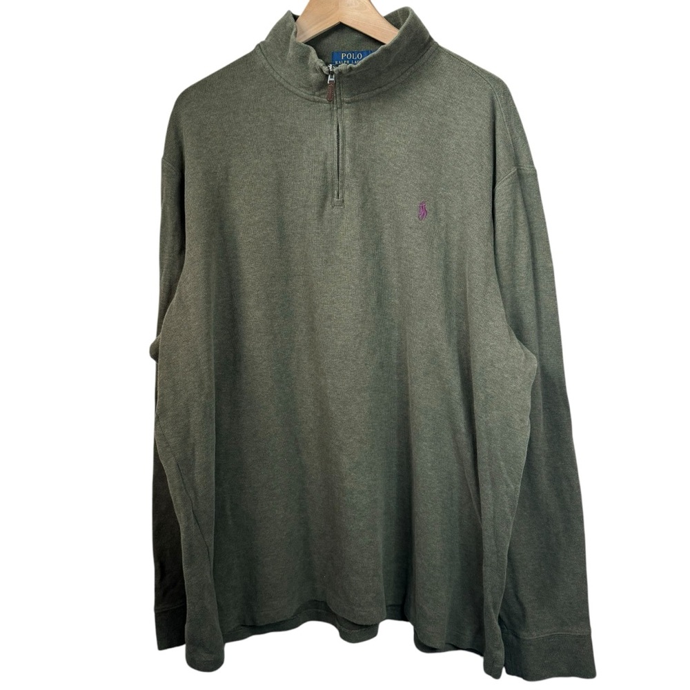Polo Ralph Lauren Estate Rib 1/4 Zip Sweater Size XXL Green Mock Neck Cotton